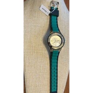 Isaac Mizrahi Live Unisex Gold Tone Green Silicone Band Round New